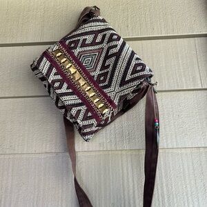 Catori Woven Crossbody Bag in Brown & Cream with Gold Accent